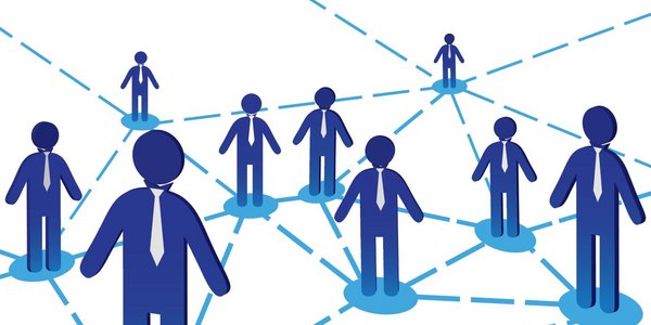 Symbolbild aus Linien, Punkten und Personen, die ein Netzwerk darstellen.
